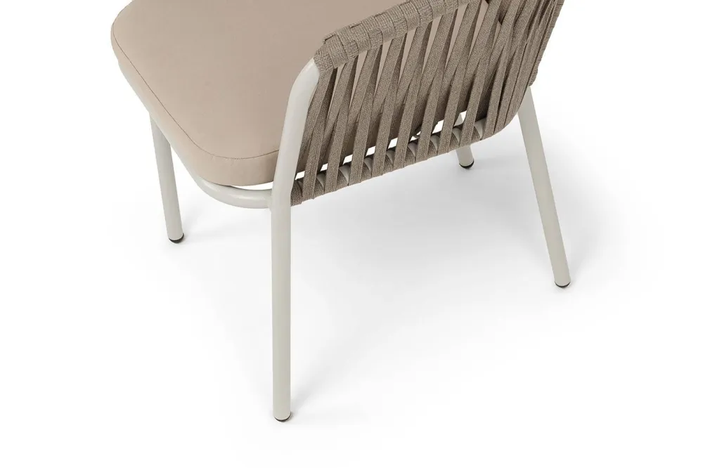 "Бордо" стул плетеный из роупа, каркас алюминий светло-серый (RAL7035) шагрень, роуп серо-коричневый 23мм, ткань Neo ash