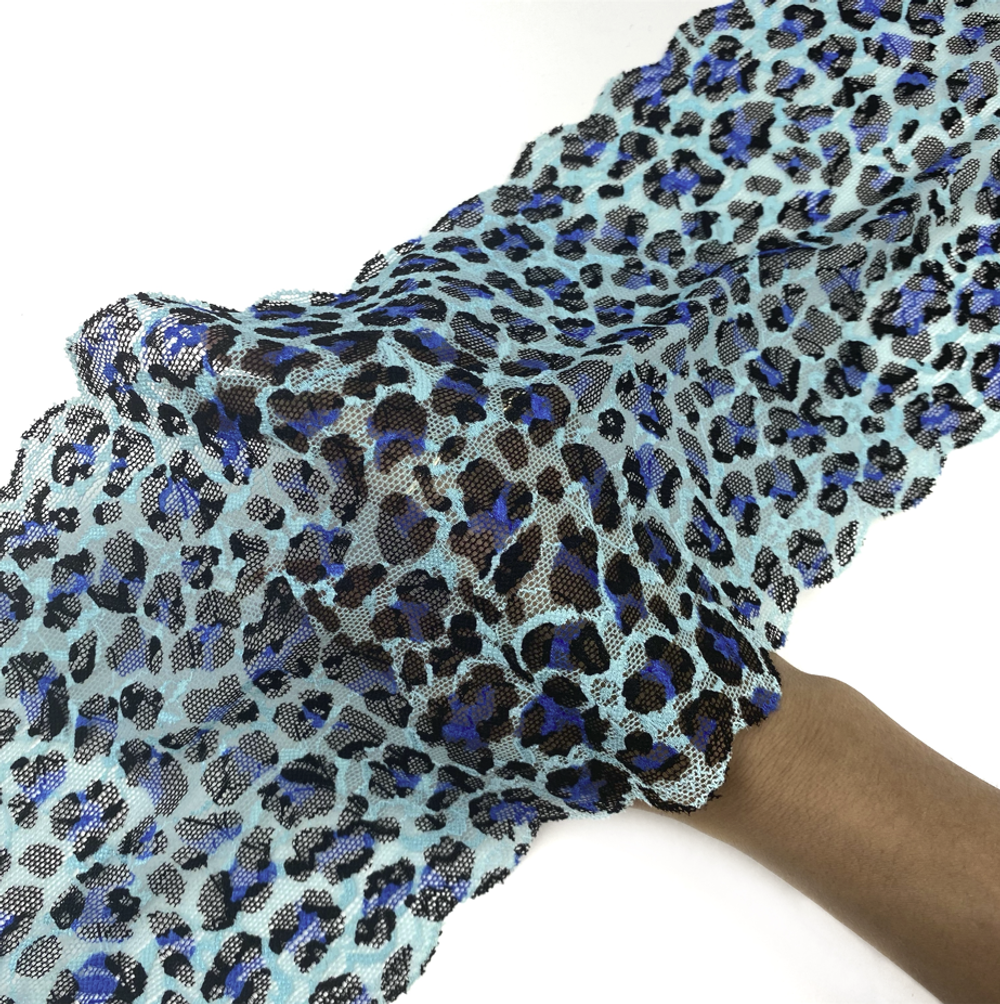 Кружево эластичное леопардово-голубое 16,5 см