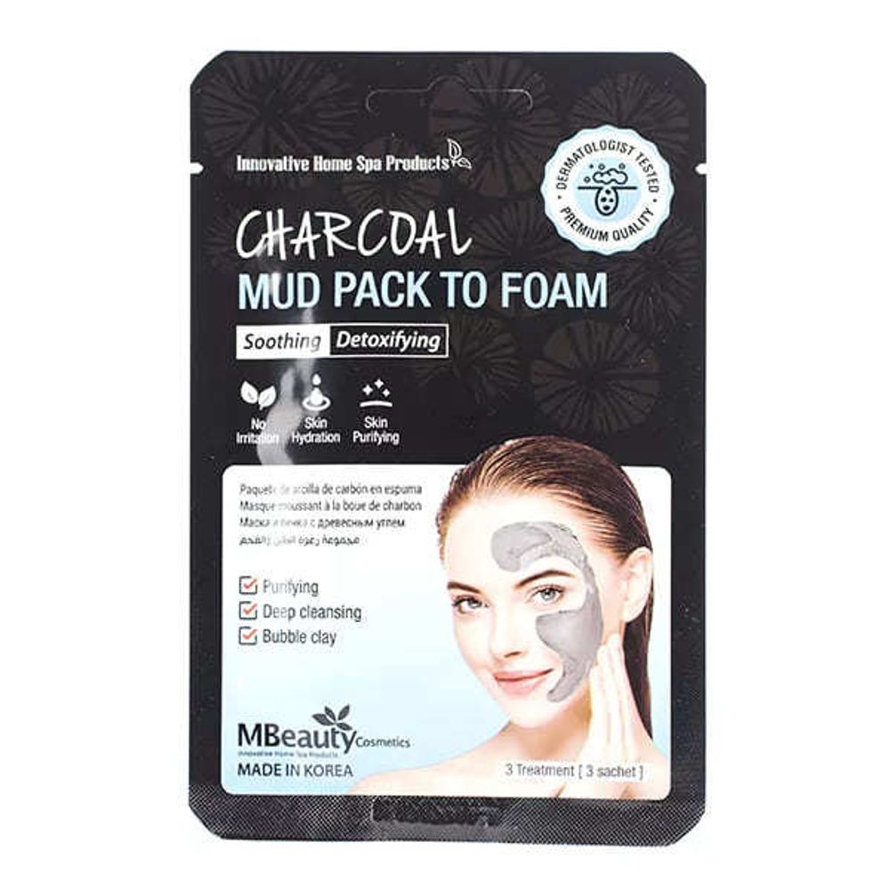 Маска-пенка для лица MBeauty Charcoal Mud Pack To Foam глиняная с древесным углем 7 мл х 3 шт