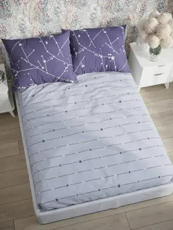 Постельное белье "Созвездия/Созвездия (компаньон)" 1,5-сп наволочка 50х70 1шт Простынь на резинке 90х200 см Пододеяльник 145х215 см Сказка сатин