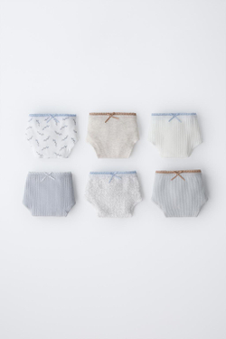 ZARA НАБОР ИЗ ШЕСТИ ТРУСОВ С ПРИНТОМ, ПЕСОЧНЫЙ/СИНИЙ