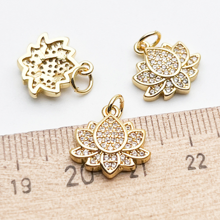 Подвеска Лотос, цвет золото, фианиты, размер 14*13,5 мм, цена за 1 шт
