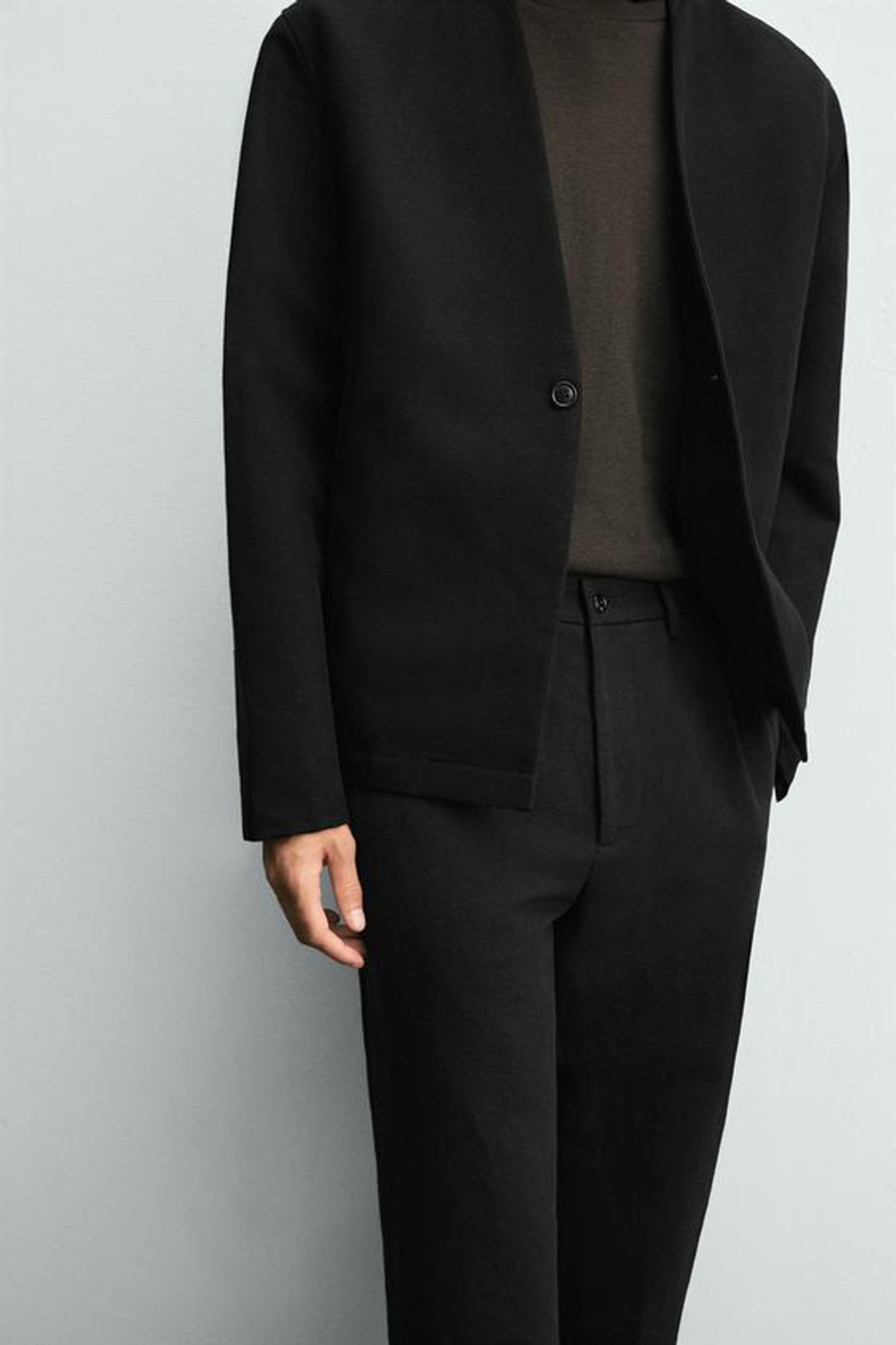 ZARA БРЮКИ КОСТЮМНЫЕ ИЗ ХЛОПКА И ЛЬНА, ЧЕРНЫЙ