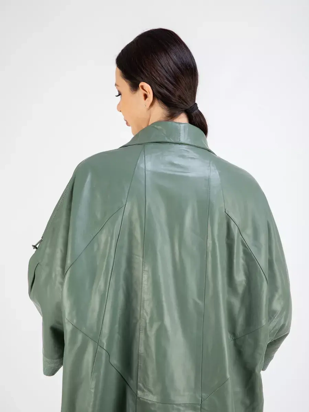 Кожаный плащ длинный пальто оверсайз