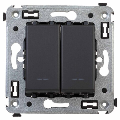 Выключатель двухклавишный в стену, "Avanti", "Черный матовый"