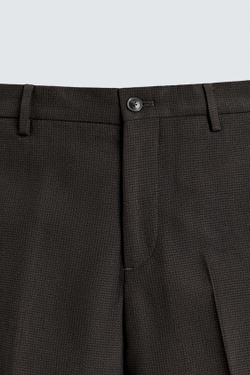 ZARA КОСТЮМНЫЕ БРЮКИ С УЗОРОМ «ГУСИНАЯ ЛАПКА», ТЕМНО-КОРИЧНЕВЫЙ