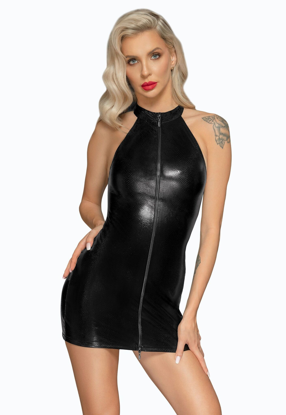 Эротическое мини-платье Snake wetlook mini-dress with front zipper (Размер: M) (Цвет: черный)