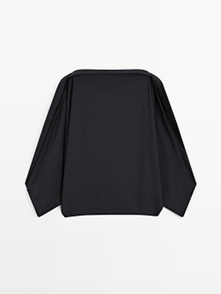 Massimo Dutti Блузка с V-образным вырезом и оборками - STUDIO, темно-синий