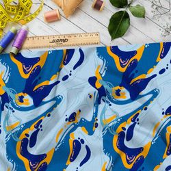 Ткань саржа морская вода с цветными акцентами