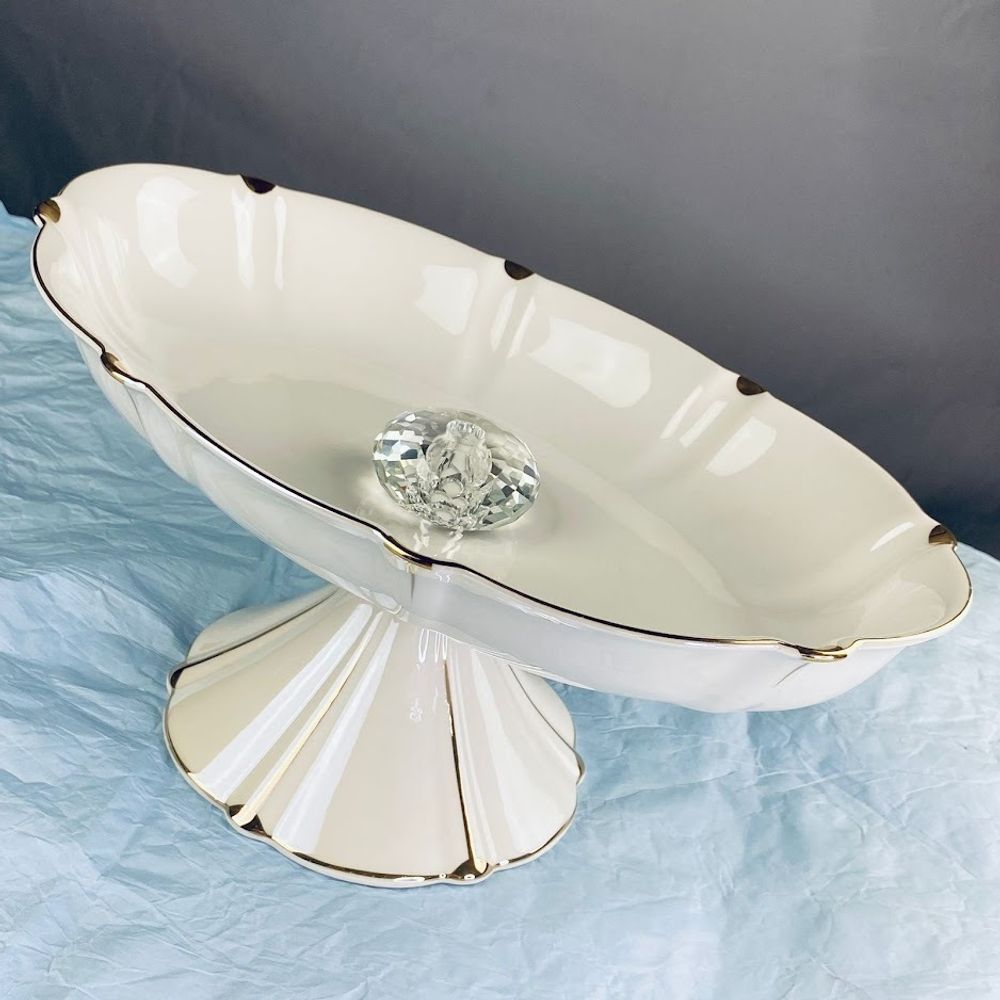 Lenardi 102-072 Овальная фруктовница 35,5см ЖЕМЧУГ на ножке в под.уп.(х6)Фарфор