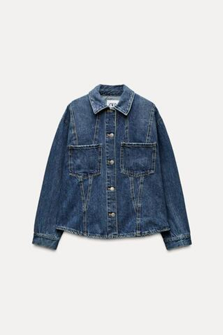 ZARA ДЖИНСОВАЯ КУРТКА-РУБАШКА TRF, СИНИЙ