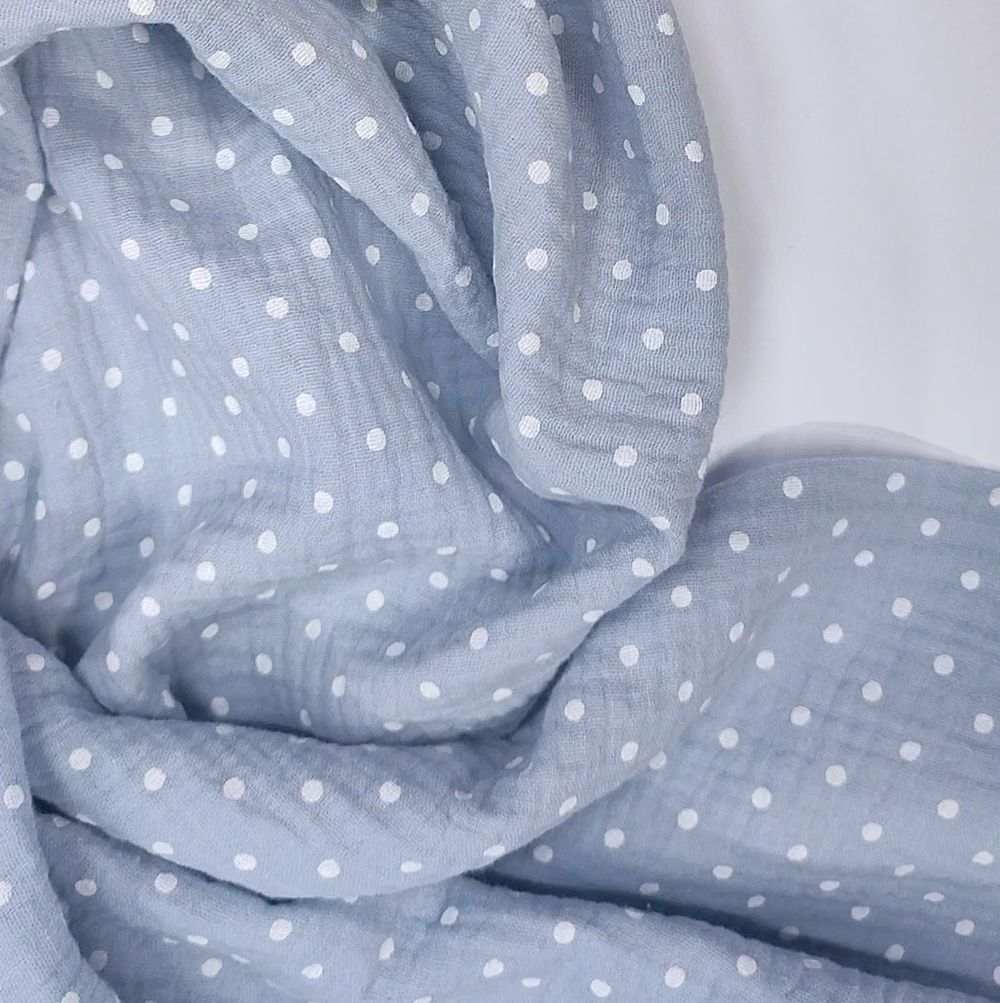 Муслин двухслойный «Горошек на серо-голубом»
