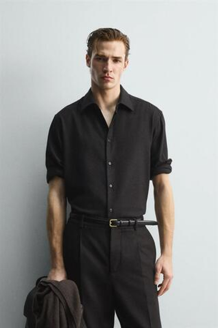 ZARА РУБАШКА СТРУЯЩЕГОСЯ ПОКРОЯ ИЗ СМЕСОВОЙ ШЕРСТИ - LIMITED EDITION, КОРИЧНЕВЫЙ