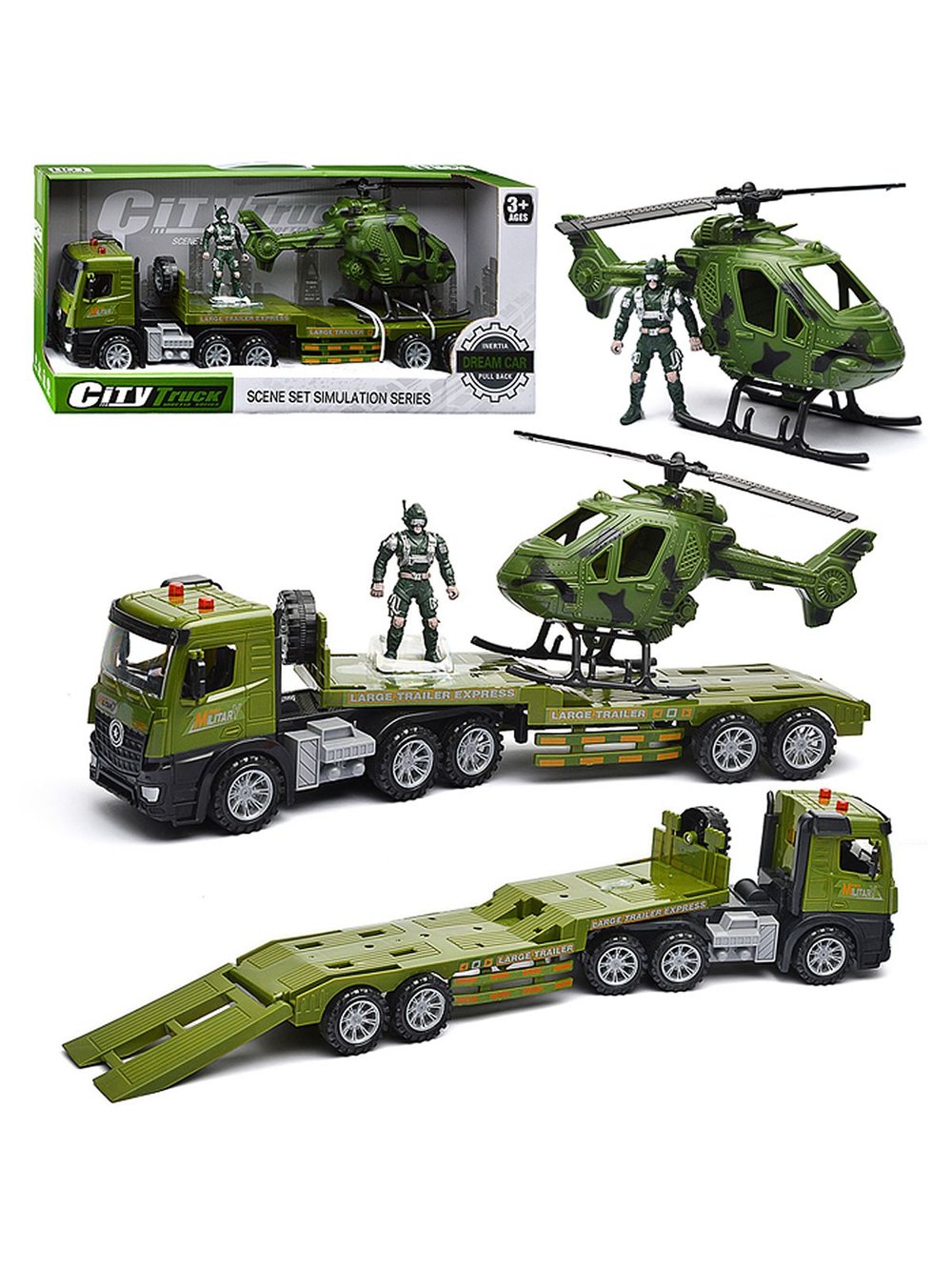 Машинка Автовоз с военным вертолётом и солдатом (588B-19)
