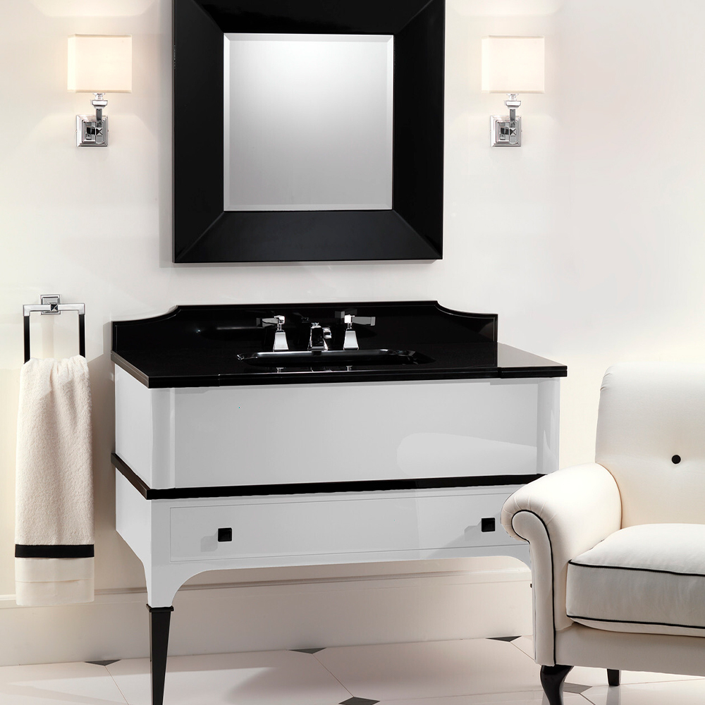 Suite Комплект мебели 1104*608 мм (тумба с ящиком + столешница из мрамора с 3 отв. под смеситель), pure white/nero Marquina+ Раковина Swindon 560*380 мм (встраиваемая снизу), белая керамика