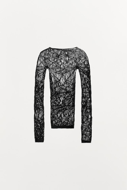 ZARA БЕСШОВНАЯ ПОЛУПРОЗРАЧНАЯ ФУТБОЛКА, ЧЕРНЫЙ