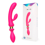 Розовый двусторонний вибромассажер с клиторальным отростком 30см I-Moon Serendipity MY-228