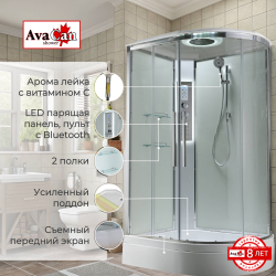 Душевая кабина AvaCan (АваКан) EM3912LLEDT со средним подоном, с ГМ, с электрикой и LED освещением, 120х90х220