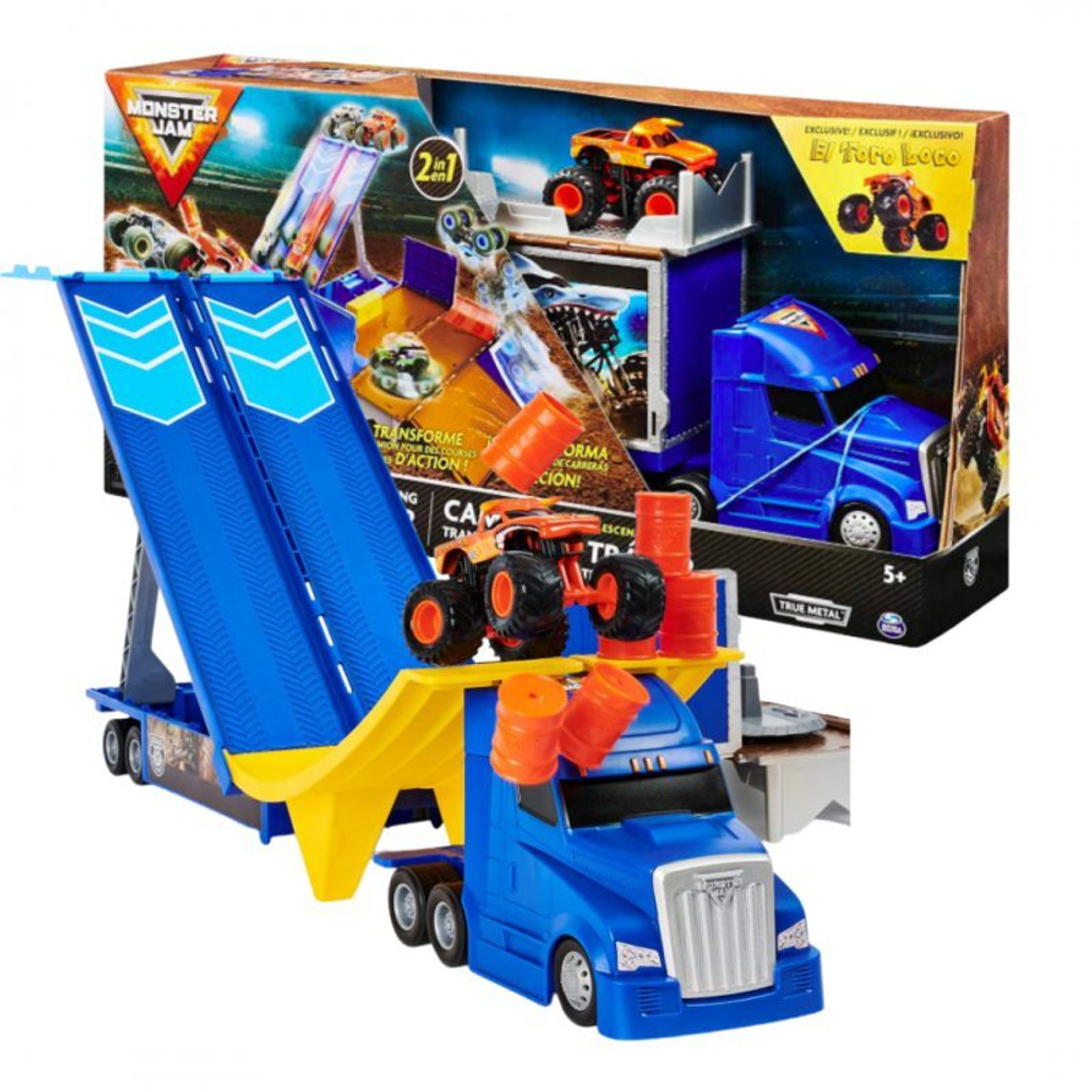 Spin Master Monster Jam - Грузовик-трансформер Transporter 2 в 1 + супер кроссовки El Toro Loco в масштабе 1:64 6058258