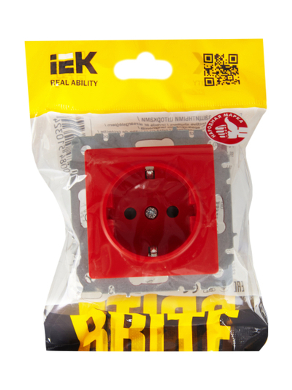 BRITE Розетка 1-местная с заземлением с защитными шторками 16А РС14-1-0-БрК красный IEK