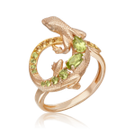 Кольцо «Ящерица» из красного золота с хризолитами и цитринами
