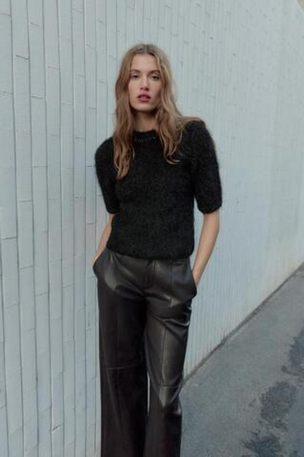 ZARA ДЖЕМПЕР С КОРОТКИМИ РУКАВАМИ И БУСИНАМИ, ЧЕРНЫЙ