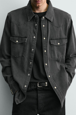 ZARA ДЖИНСОВАЯ РУБАШКА В КОВБОЙСКОМ СТИЛЕ, УГОЛЬНЫЙ