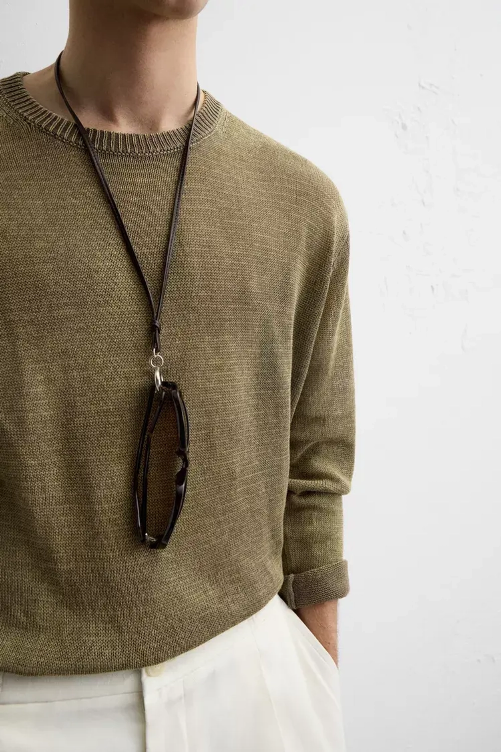 ZARA СВИТЕР RELAXED FIT ИЗ ПОЛУПРОЗРАЧНОЙ ТКАНИ, ХАКИ