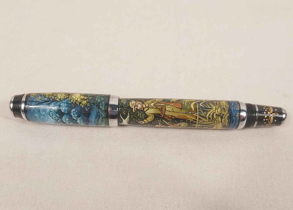 Коллекционная ручка с ручной росписью Палех "Охотник"