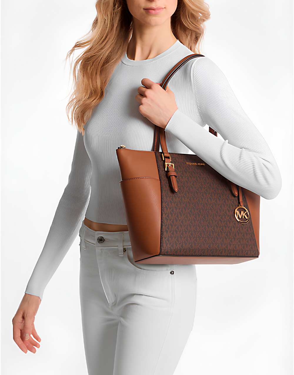 Шоппер Michael Kors Charlotte Large Logo and Leather Top-Zip | Коричневый с песочным