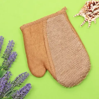 Мочалка - варежка массажная «SANTA MONIKA - SENDU», цвет орехово-коричневый, 18*22см (ZIP пакет)