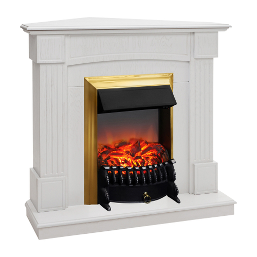 Каминокомплект Real Flame Andrea Corner WT с очагом Fobos Lux Brass (угловой)