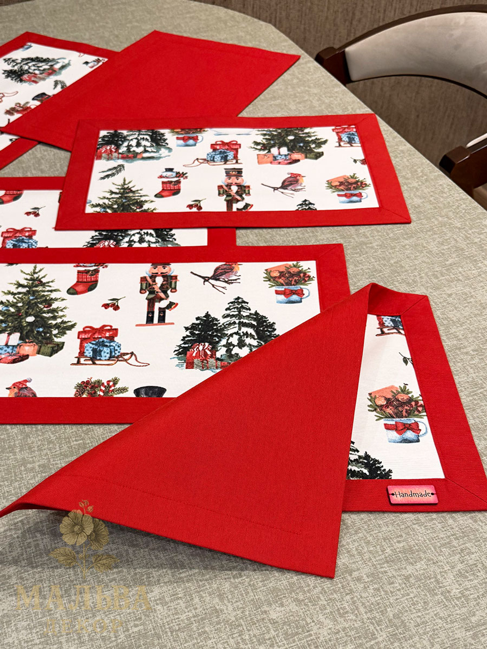 Ланчматы "Новый год" 45х35 см двусторонние, жесткие из ткани Duck