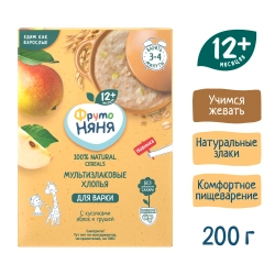 Каша безмолочная ФрутоНяня мультизлаковая с кусочками яблоко-груша 200г с 12 месяцев