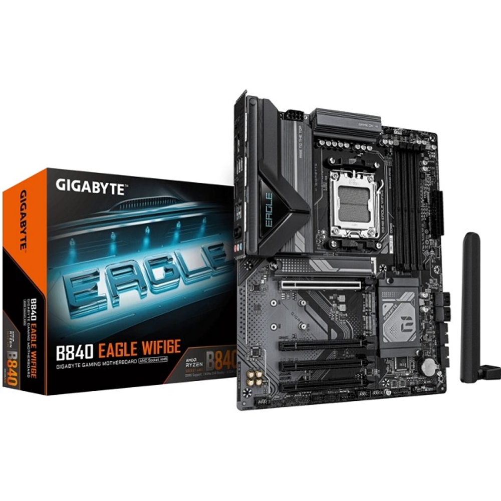 Материнская плата GIGABYTE B840 EAGLE WIFI6E (AM5/AMD B840/4xDDR5/4xPCI-Ex16/3xM.2/SB/Wi-Fi/BT/GLAN/DispayPort/HDMI/ATX)