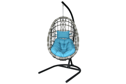Кресло подвесное Ривьера арт.D66-МТ001 (стойка+основание.черн.,корзн.серая.,подуш.estera лазурный. 3уп. (В))