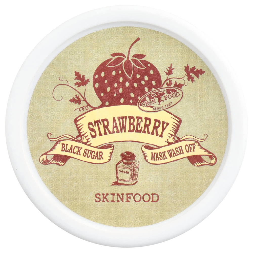 SKINFOOD, смываемая маска для лица с черным сахаром, с клубникой, 100 г (3,52 унции)