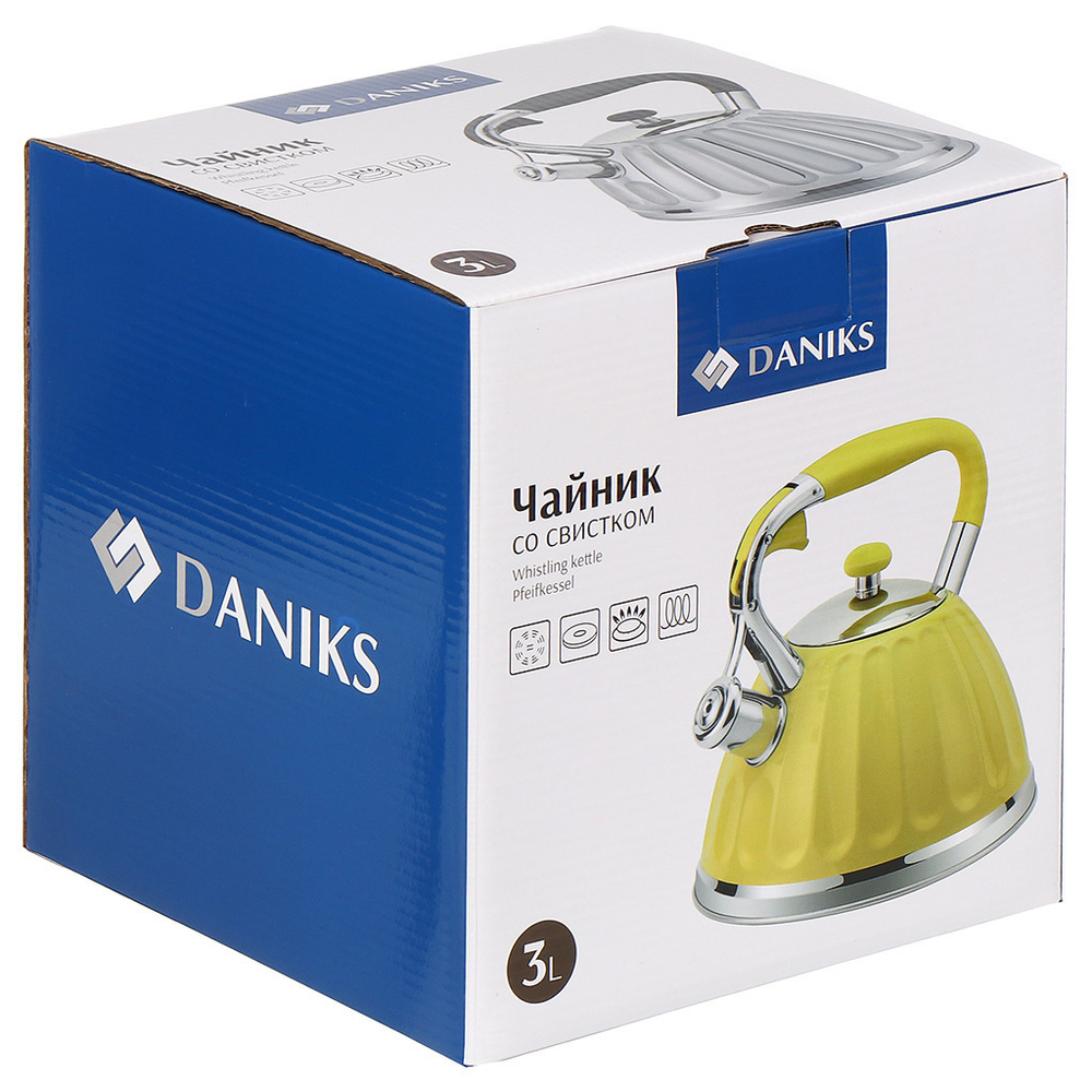 Чайник нерж, 3 л, свист, ручк бакелит, Daniks, индукц, жел, GS-04611Y