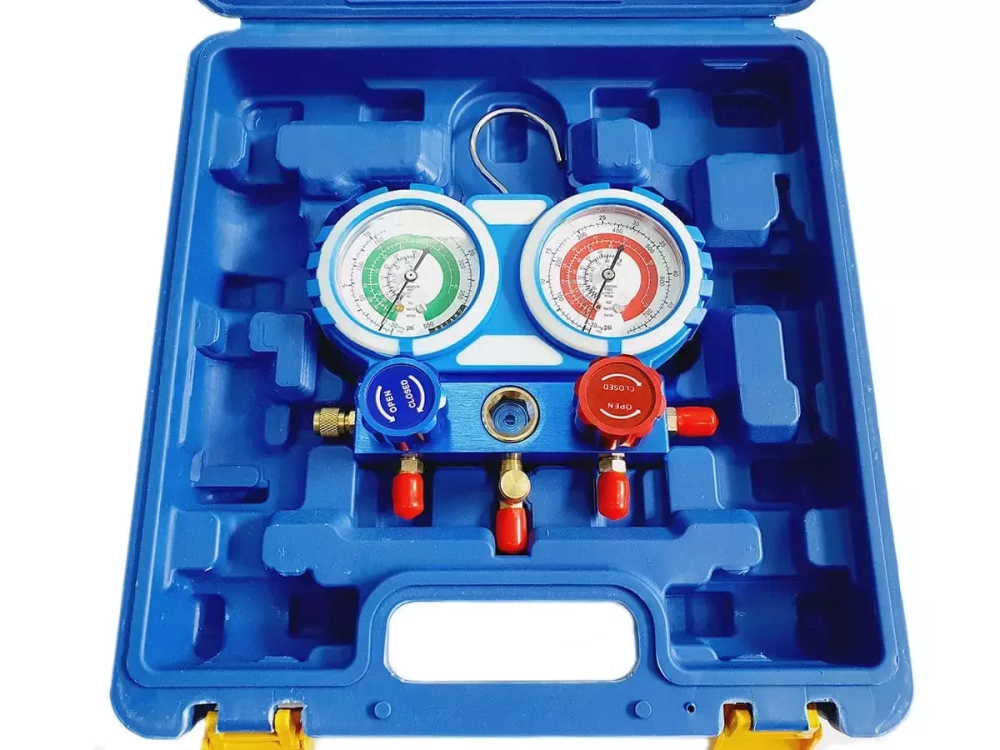 Манометрическая станция FavorCool-R136G-C (R22/134/407/410, 2-х вентильная; шланги 90см до 55 Bar, 5/16"(R410A), упак. кейс)