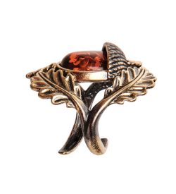 AM-2669 Кольцо «Желудь» (латунь, янтарь)