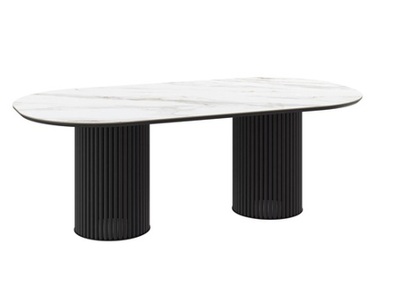 Стол ASKAR SOFT-200, нераздвижной 200х110, PATAGONOA BIANCO GLOSS PREMIUM CER/ЧЕРНЫЙ, (3 упак.)