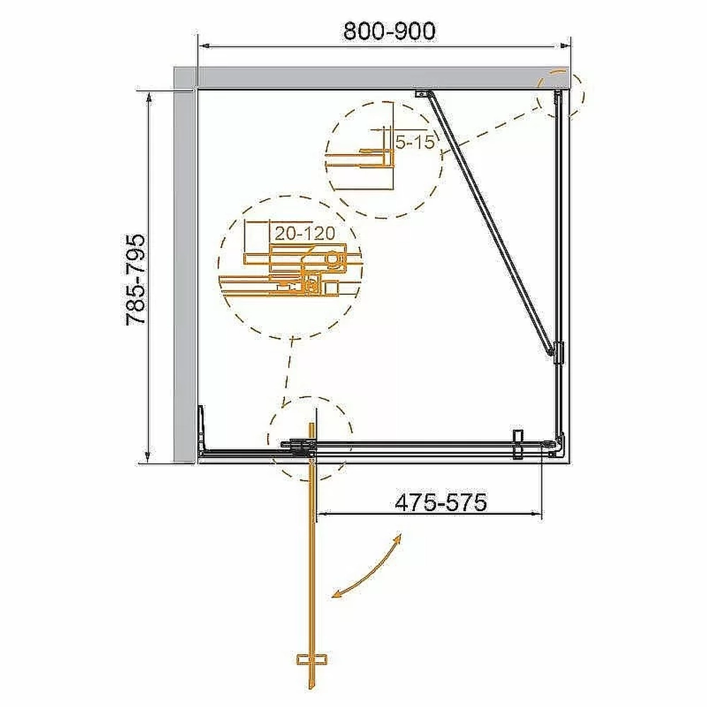 Душевой уголок Cezares Slider 80x90 AH-1-80-80/90-GRIGIO-BORO стекло серое/профиль золото брашированное