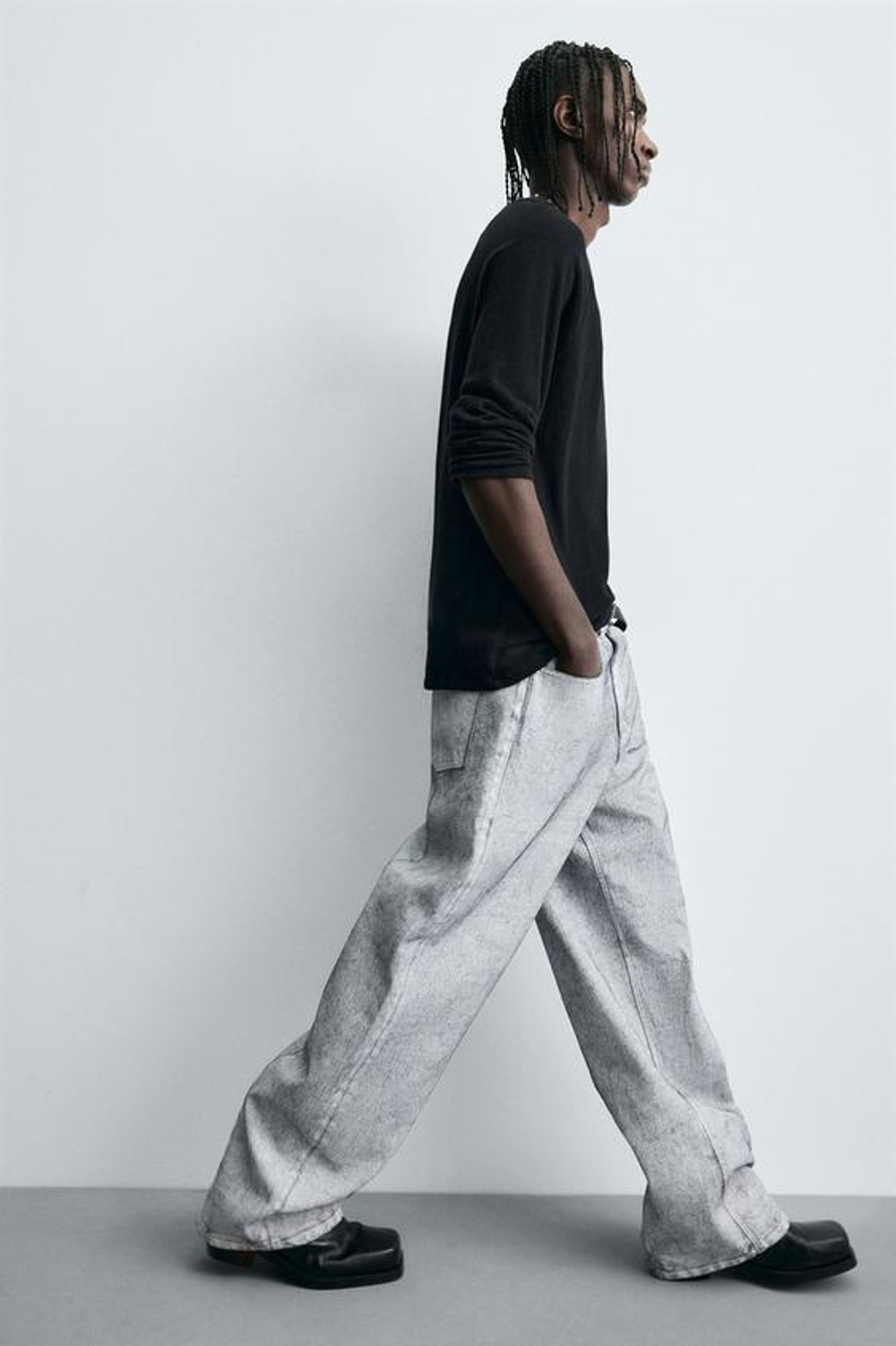 ZARA ДЖИНСЫ BAGGY FIT С ВОСКОВЫМ ПОКРЫТИЕМ, БЕЛЫЙ