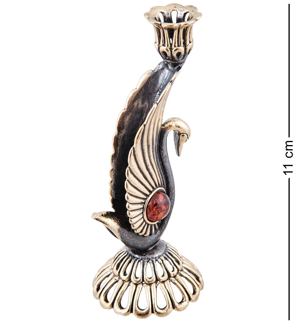 Народные промыслы AM-3928 Подсвечник «Лебедь» (латунь, янтарь)