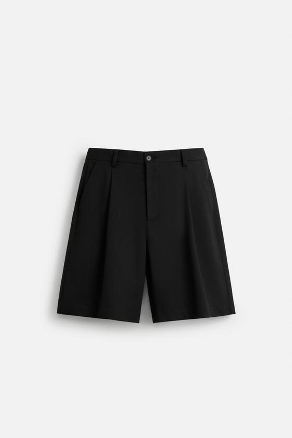 ZARA ШОРТЫ-БЕРМУДЫ RELAXED FIT СО СКЛАДКАМИ, ЧЕРНЫЙ