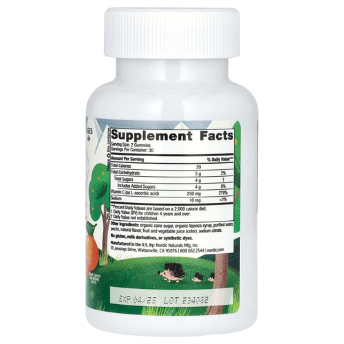 Nordic Naturals, Жевательные таблетки с витамином C для детей от 4 лет, с насыщенным мандарином, 60 жевательных таблеток (125 мг в 1 жевательной мармеладке)