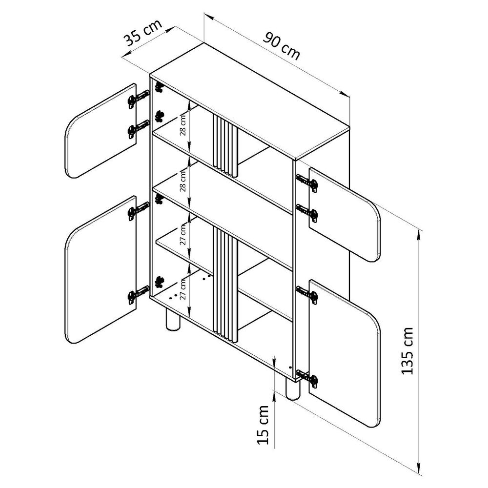 Шкаф 90х35х135, Ола, распашной для одежды, дизайнерский, на ножках, ЛДСП/сосна белый, Dipriz