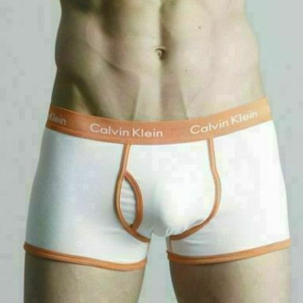 Мужские трусы боксеры белые с оранжевой резинкой Calvin Klein 365 White Orange