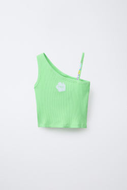 ZARA АСИММЕТРИЧНЫЙ ТОП В РУБЧИК С БУСИНАМИ, ЗЕЛЕНЫЙ