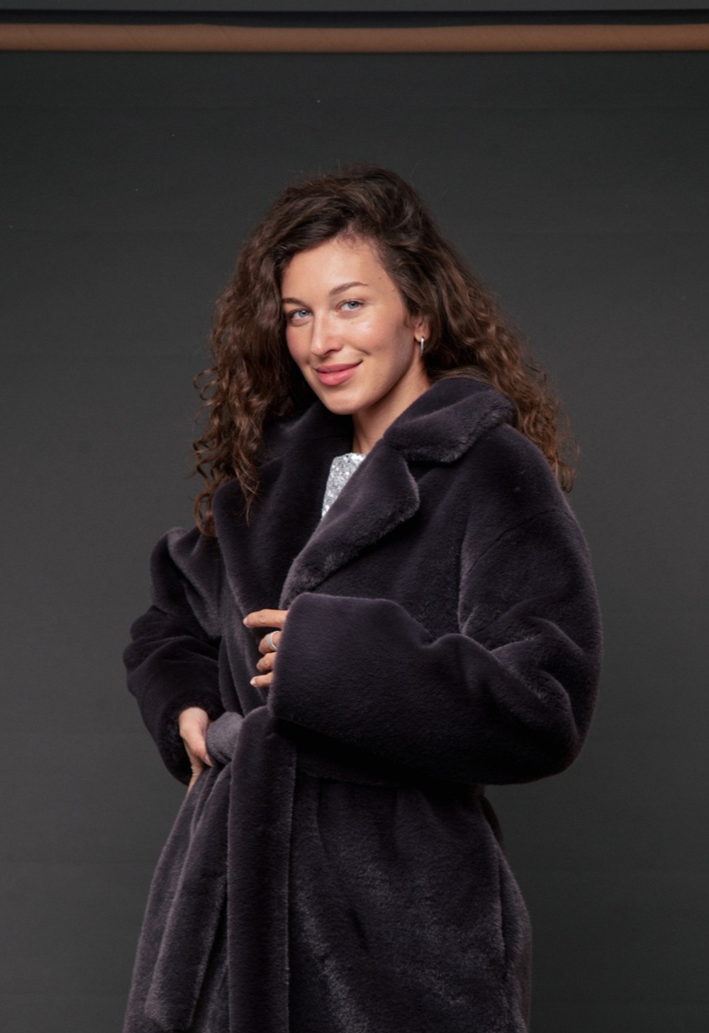 Эко-шуба норка | Английский воротник | Спущенный рукав | Мини | Дарк Тауп